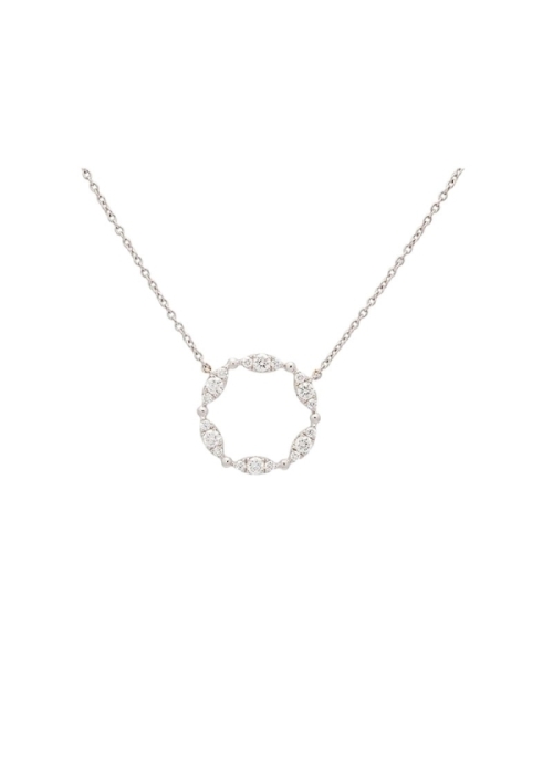 Cadena de oro blanco de 18Kt de forma circular compuesta por 6 formas marquise compuestas por 3 diamantes talla brillante, cada 