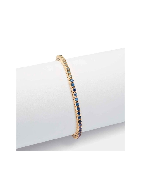 Pulsera de oro amarillo de 18Kt,elástica, mediante un hilo interior de titanio. Lleva engastados en garras, zafiros redondos de 