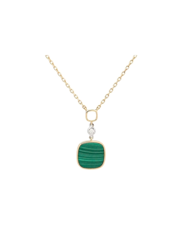 Cadena de oro amarillo de 18Kt unida a un motivo cuadrangular del que pende un pequeños chatón de oro blanco de 18Kt con un diam