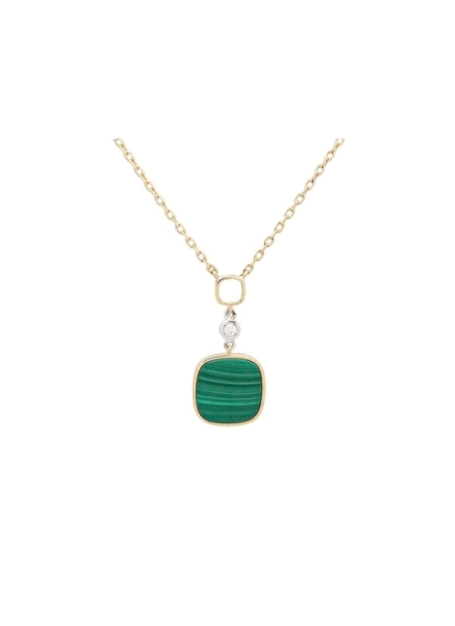 Cadena de oro amarillo de 18Kt unida a un motivo cuadrangular del que pende un pequeños chatón de oro blanco de 18Kt con un diam