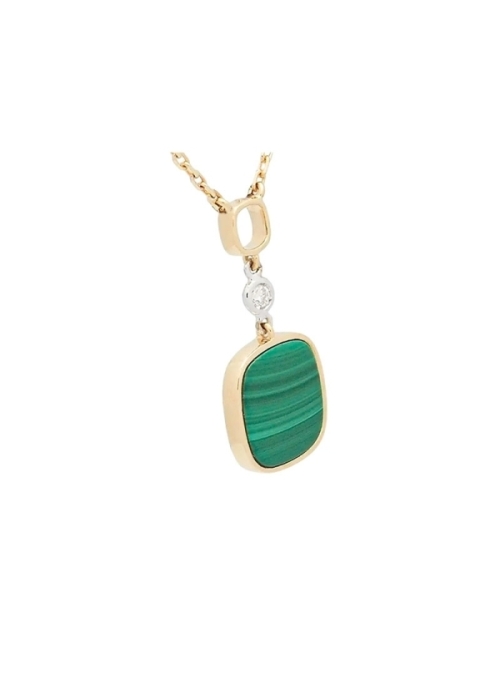 Cadena de oro amarillo de 18Kt unida a un motivo cuadrangular del que pende un pequeños chatón de oro blanco de 18Kt con un diam