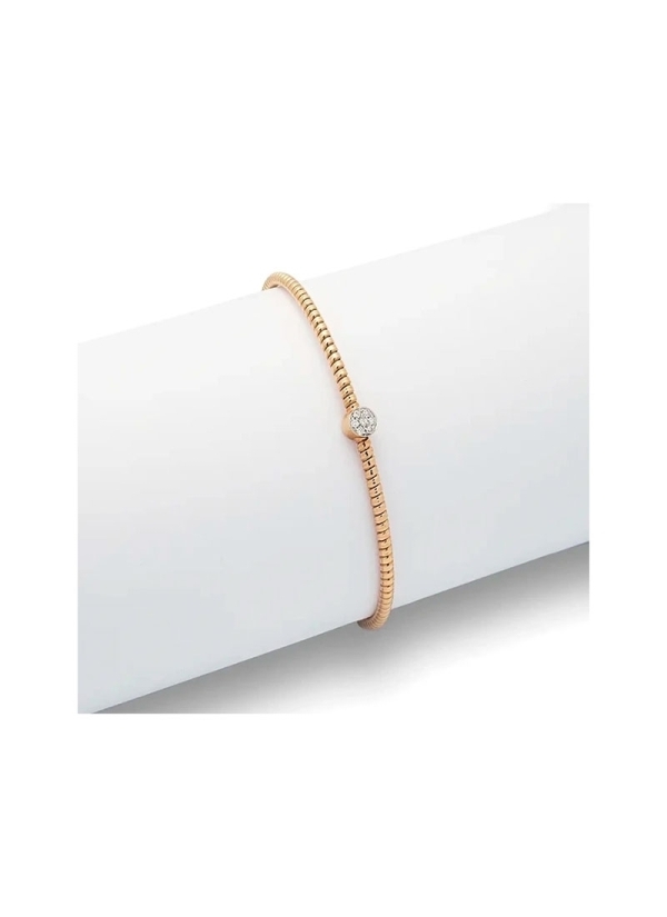 Pulsera de oro rosa de 18Kt, abierta y elástica con forma de cordón. En el centro, un pequeño motivo circular con pavé de diaman