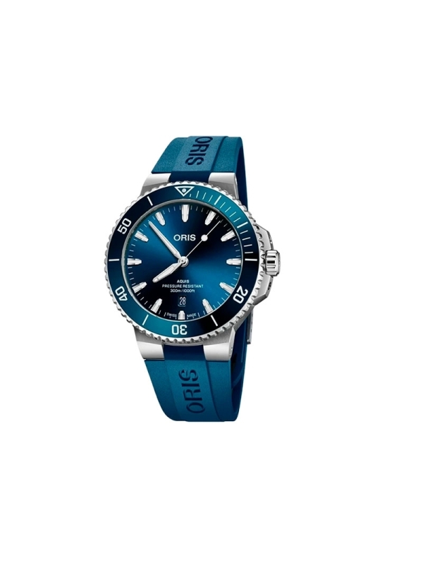 Reloj automático con reserva de marcha de hasta 38h, caja de acero de 43,50 mm, esfera azul con ventana de fecha y correa de cau