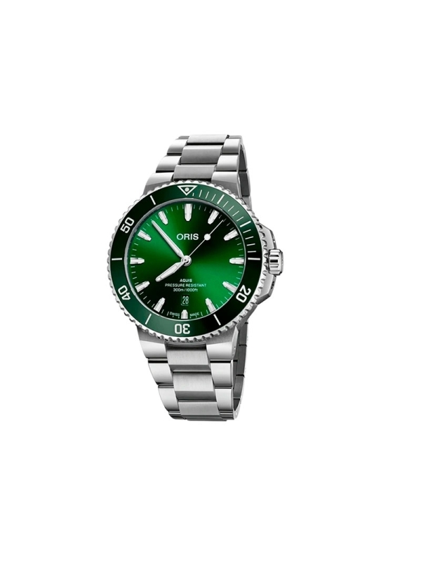 Reloj automático con reserva de marcha de hasta 38h, caja de acero de 43,50 mm, esfera verde con ventana de fecha y correa de ac