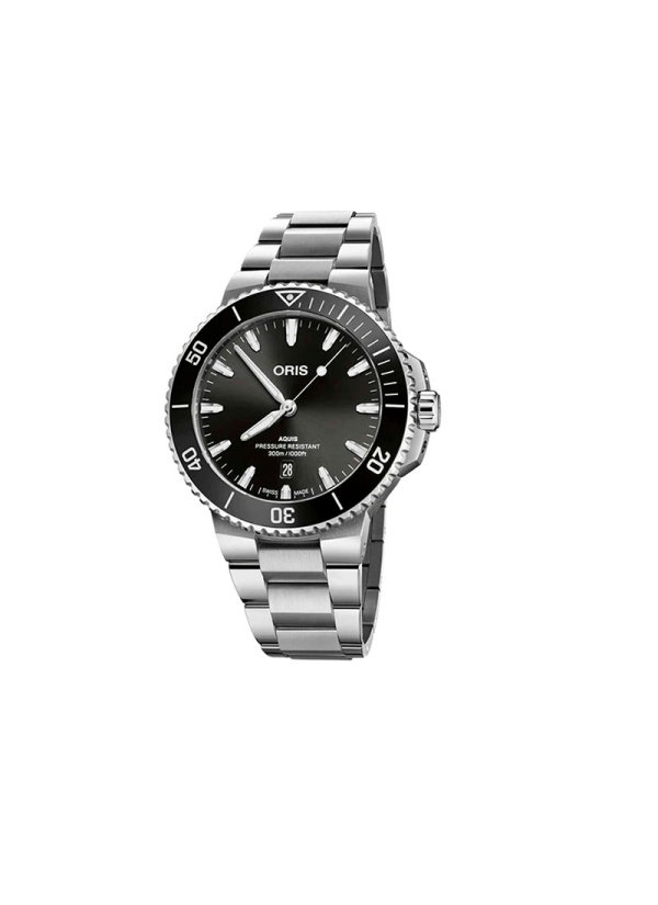 Reloj automático con reserva de marcha de hasta 38h, caja de acero de 43,50 mm, esfera negra con ventana de fecha y correa de ac