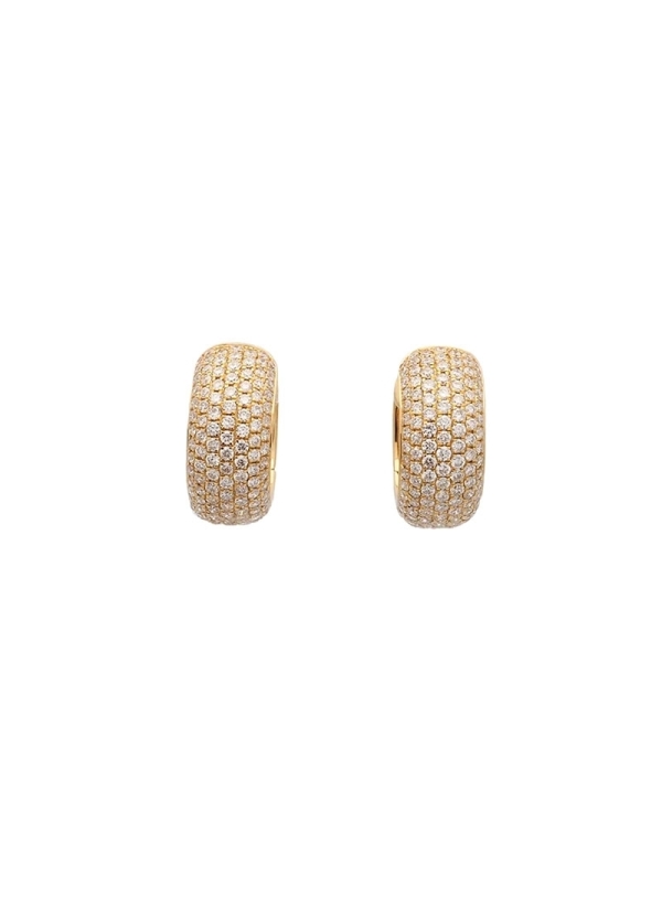 Pendientes de oro amarillo de 18Kt en forma de criolla ancha (frente: 13x6mm) con pavé de diamantes talla brillante con un peso