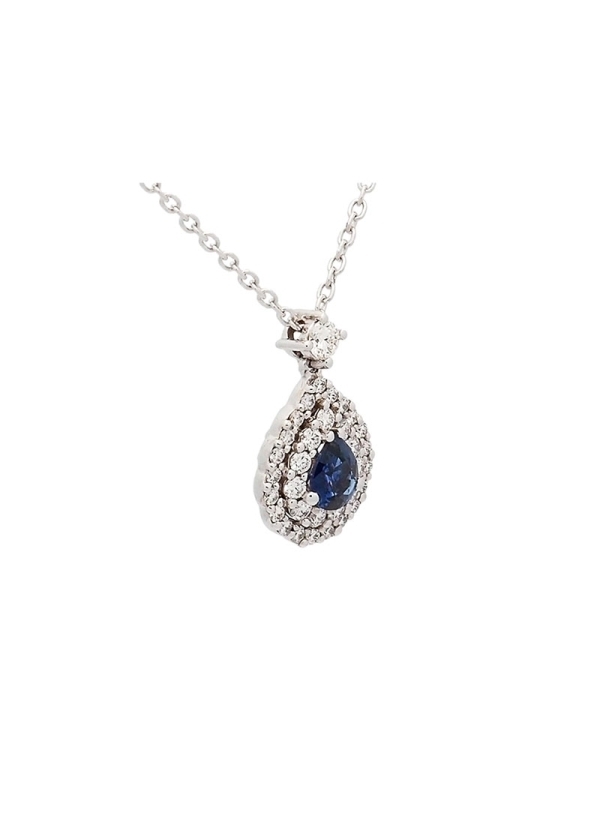 Cadena de oro blanco de 18Kt, con un colgante formado por un diamante talla brillante del que pende una doble orla (11 y 21) de  Cadena de oro blanco de 18Kt, con un colgante formado por un diamante talla brillante del que pende una doble orla (11 y 21) de