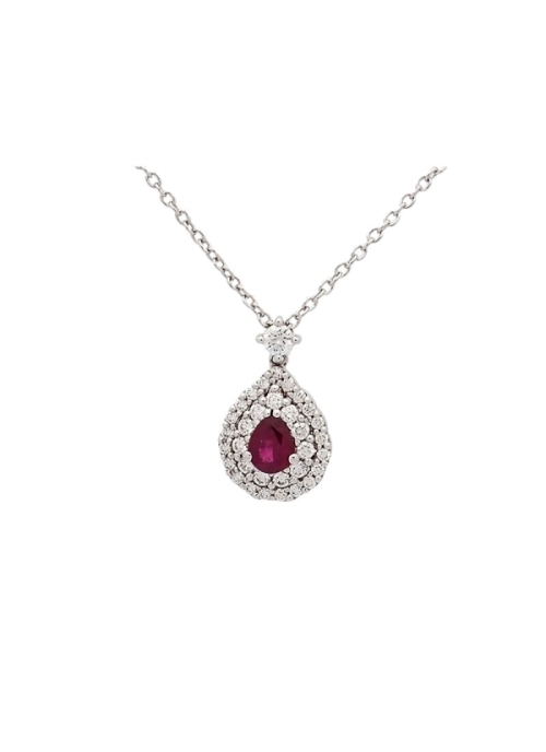 Cadena de oro blanco de 18Kt, con un colgante formado por un diamante talla brillante del que pende una doble orla (11 y 21) de 