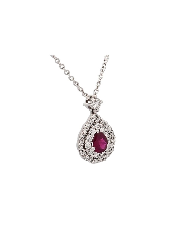 Cadena de oro blanco de 18Kt, con un colgante formado por un diamante talla brillante del que pende una doble orla (11 y 21) de 