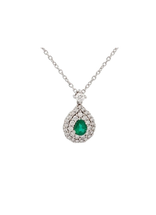 Cadena de oro blanco de 18Kt, con un colgante formado por un diamante talla brillante del que pende una doble orla (11 y 21) de 