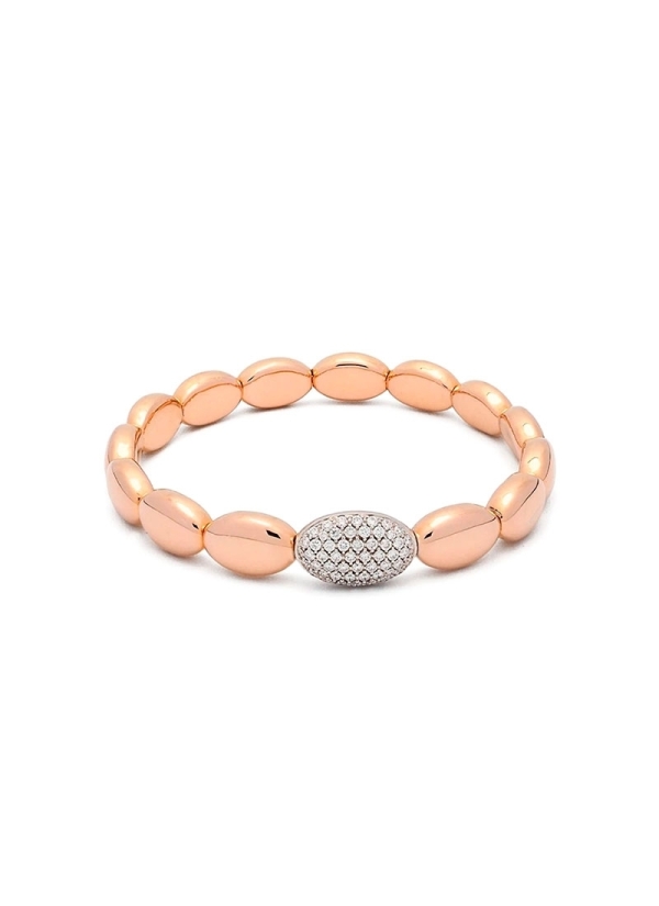 Pulsera de oro rosa de 18Kt, compuesta por varias formas ovaladas lisas y una engastada con pavé de diamantes talla brillante, c