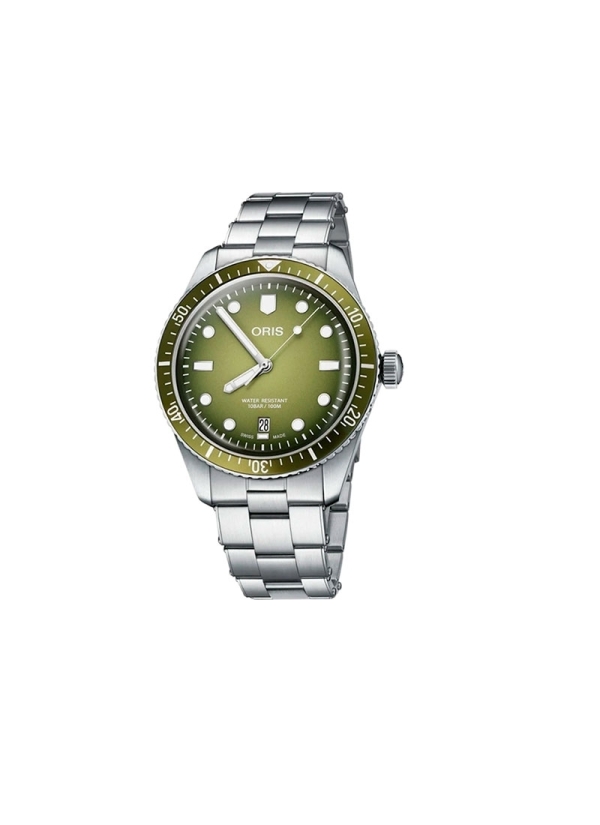 Reloj de movimiento automático con reserva de marcha de 38h en caja de acero de 40 mm, esfera en color verde, ventana de fecha y