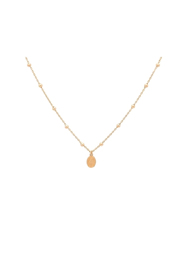 Fina cadena de oro amarillo de 18Kt, de 40cm de largo, con pequeñas bolitas y una pequeña medalla de la Virgen Milagrosa.