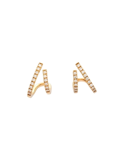 Pendientes de oro amarillo de 18Kt con aspecto de criolla doble, una recta y otra inclinada que se adaptan al lobulo. Diamantes 