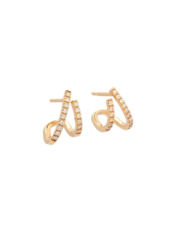 Pendientes de oro amarillo de 18Kt con aspecto de criolla doble, una recta y otra inclinada que se adaptan al lobulo. Diamantes 