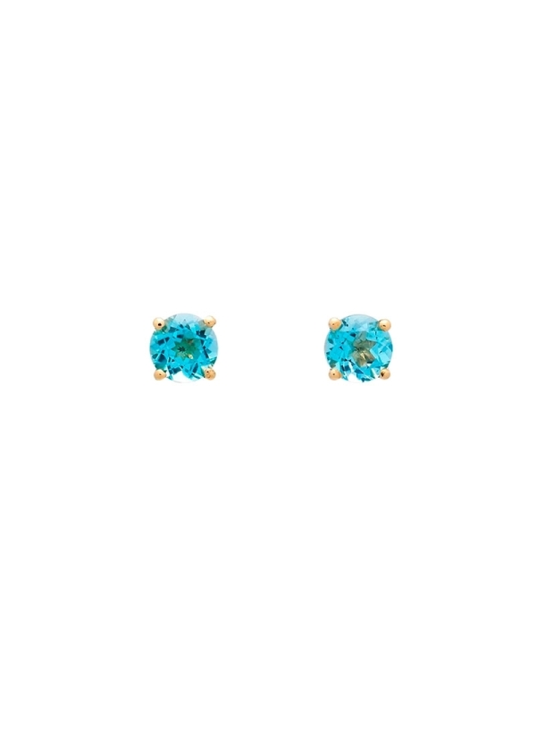 Pendientes de oro amarillo de 18Kt, con un topacio swiss de 6mm de diámetro engastado en 4 garras.