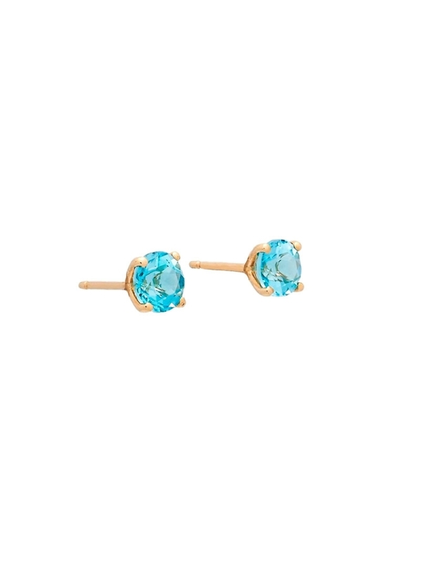 Pendientes de oro amarillo de 18Kt, con un topacio swiss de 6mm de diámetro engastado en 4 garras. 2