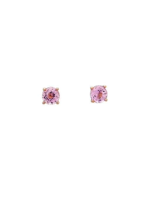 Pendientes de oro rosa de 18Kt con una amatista talla redonda de 6mm de diametro engastada con 4 garras.