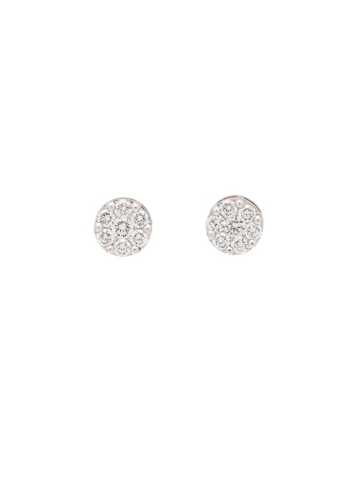 Pendientes de oro blanco de 18Kt, con diamantes talla brillante, con uno central rodeado de otros 6, con garras solamente en el 