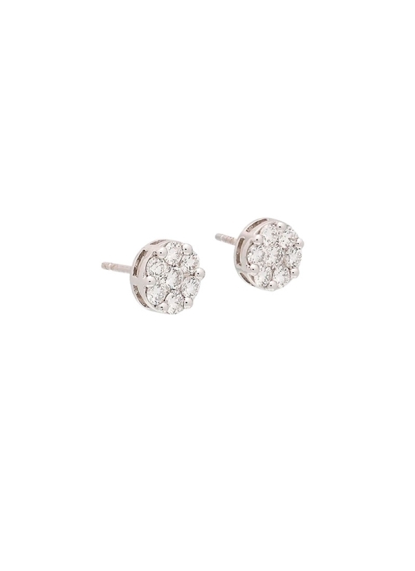 Pendientes de oro blanco de 18Kt, con diamantes talla brillante, con uno central rodeado de otros 6, con garras solamente en el 