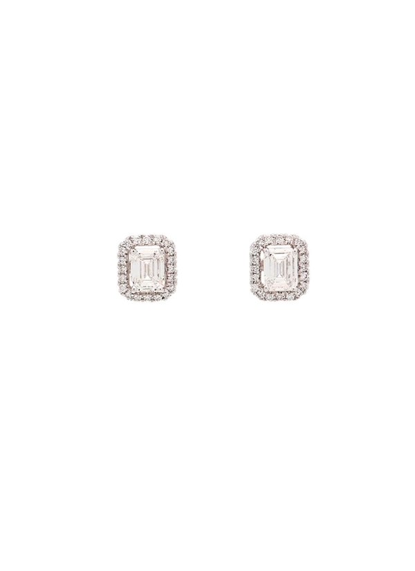 Pendientes de oro blanco de 18Kt, con diamantes talla esmeralda en el centro (1,00ct total) certificados por GIA como H VS2, rod
