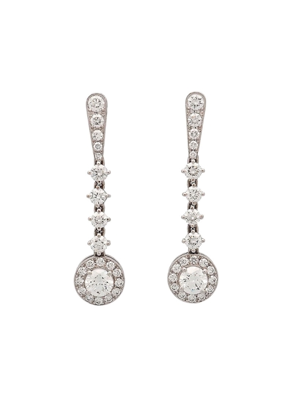 Pendientes de oro blanco de 18Kt, hechos a mano, con diamantes talla brillante de color D, E y F y pureza VVS-VS. Una forma de g