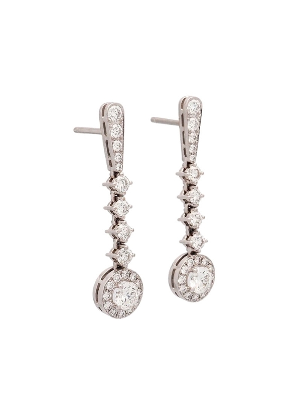 Pendientes de oro blanco de 18Kt, hechos a mano, con diamantes talla brillante de color D, E y F y pureza VVS-VS. Una forma de g 2