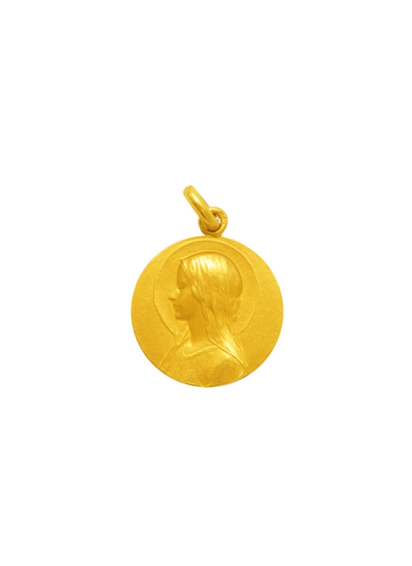 Medalla de oro amarillo de 18k con imagen de la Virgen Niña con velo