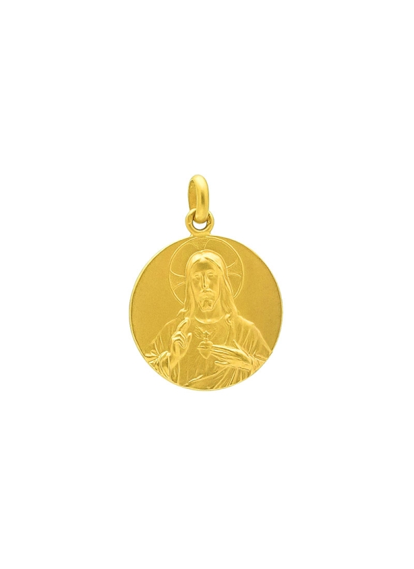 Medalla de oro amarillo de 18k con imagen de la Virgen del Carmen en una cara y del Sagrado Corazón en la otra.
* Los diámetros 