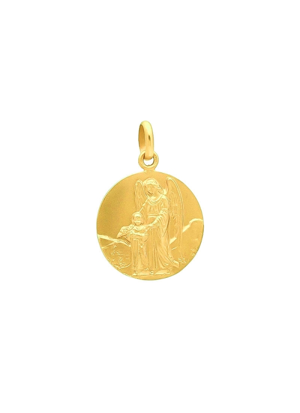 Medalla de oro amarillo de 18k con imagen del Ángel de la Guarda.