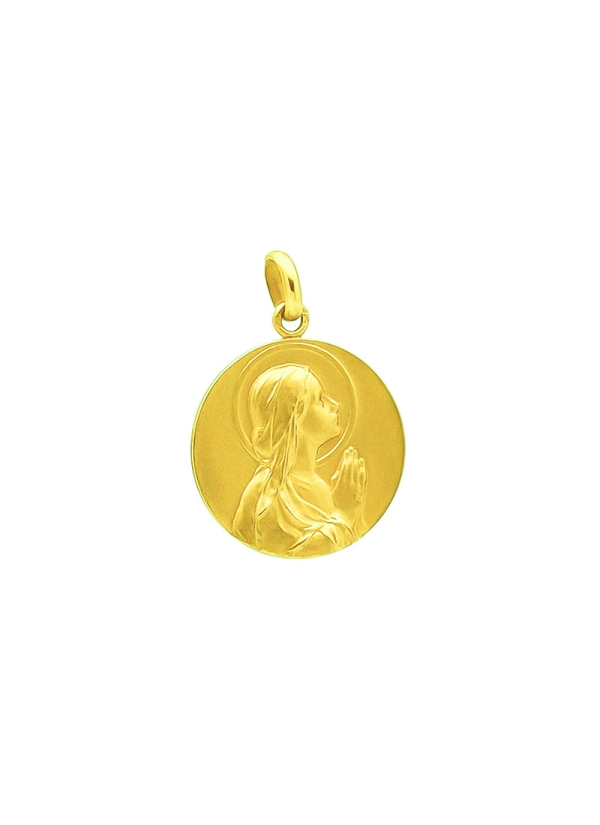 Medalla de oro amarillo de 18k con imagen de la Virgen Niña rezando