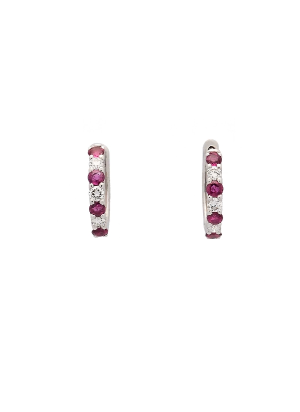 Pendientes de oro blanco de 18Kt, criollas compuestas por 6 rubíes talla redonda con un peso total de 0,45ct y 5 diamantes talla