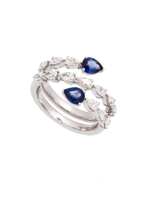 Anillo envolvente de oro blanco de 18Kt, compuesto por 13 diamantes talla perilla de calidad G VS con un peso total de 1,00ct y 