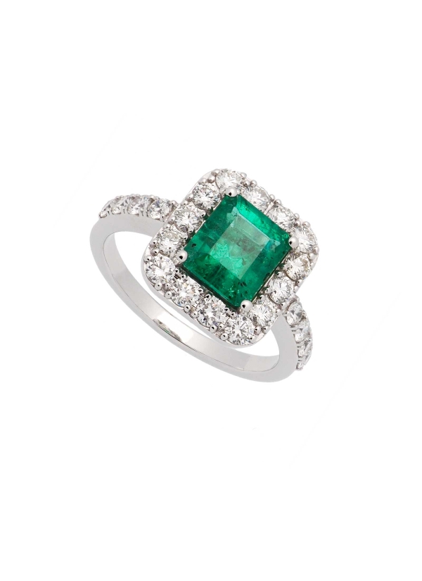Importante anillo de oro blanco de 18Kt, con una esmeralda, talla esmeralda rectangular de muy buen color y peso total de 1,38ct