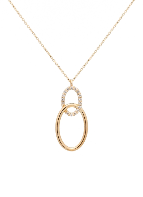 Fina cadena de oro amarillo de 18Kt de 43cm de largo, con asa extra, permitiendo una medida de 40cm, la cual tiene un colgante d