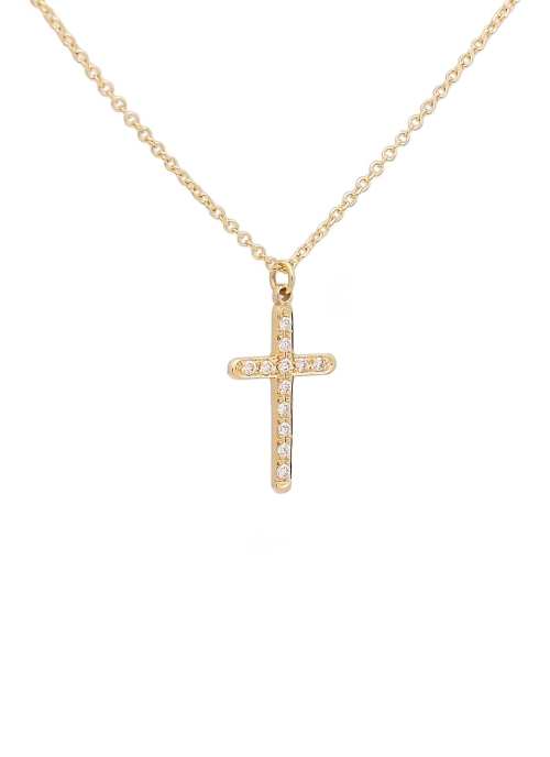 Cadena de oro amarillo de 18Kt de 42cm de largo, con asa extra, permitiendo una medida de 40cm, con una cruz de oro amarillo 13x