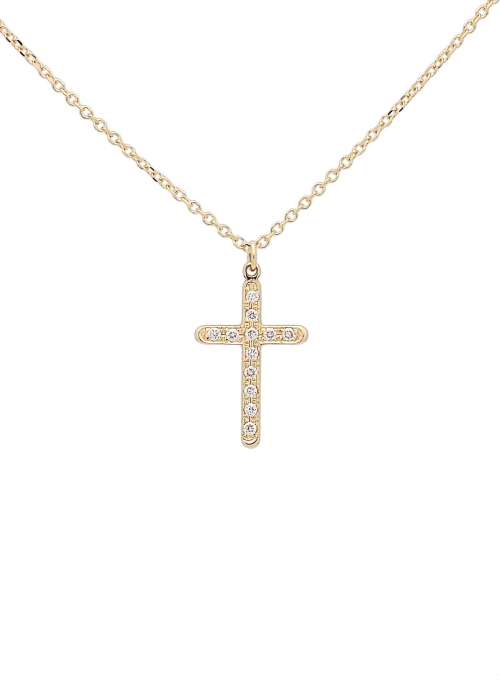 Cadena de oro amarillo de 18Kt de 42cm de largo, con asa extra, permitiendo una medida de 40cm, con una cruz de oro amarillo 13x