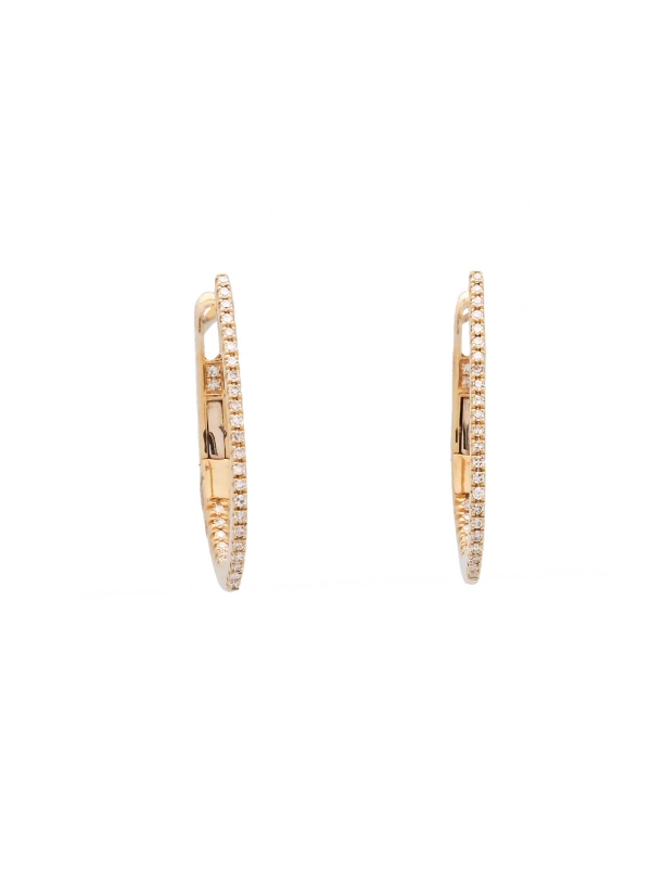 Delicadas criollas ovaladas de oro amarillo de 18Kt, con un frente de 19mm con pequeños diamantes talla brillante, tanto en la p