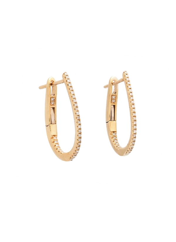 Delicadas criollas ovaladas de oro amarillo de 18Kt, con un frente de 19mm con pequeños diamantes talla brillante, tanto en la p 2