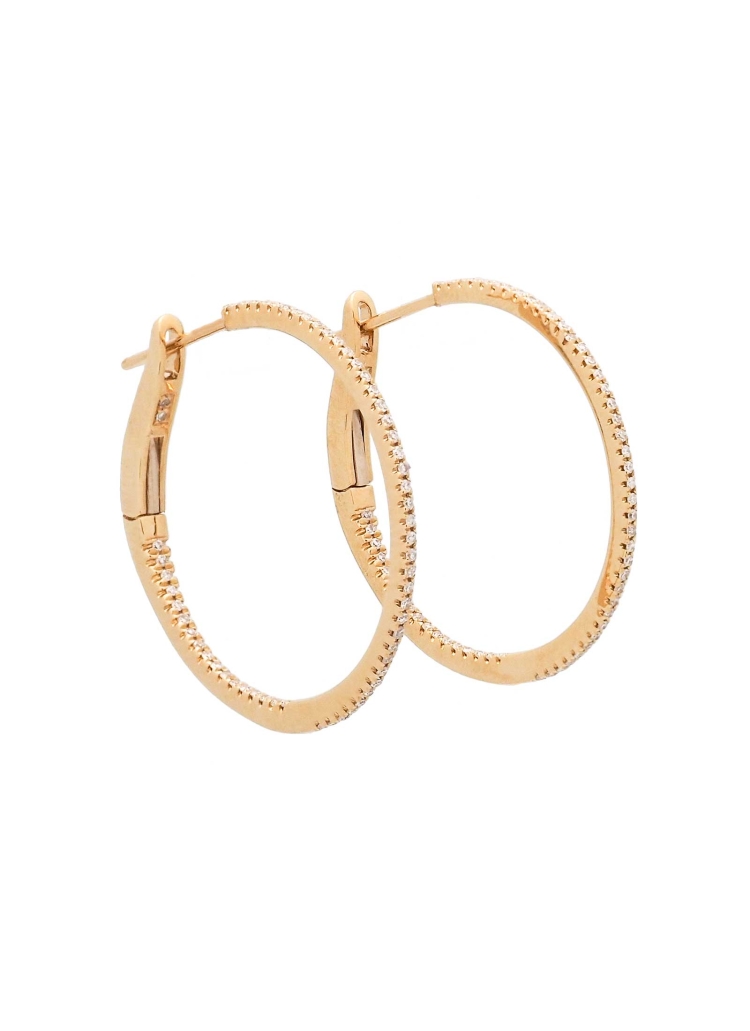 Finas criollas redondas de oro amarillo de 18Kt, con un diámetro de 25mm y pequeños diamantes talla brillante, tanto en la parte