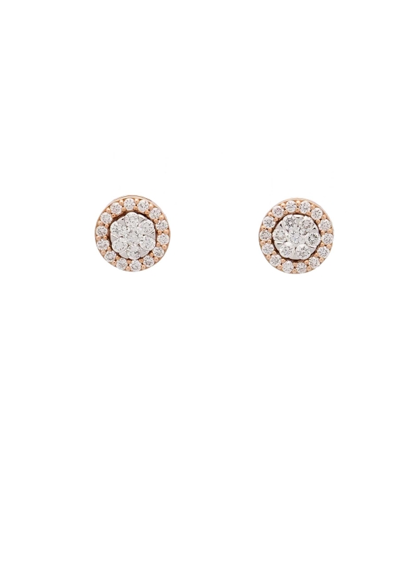Pequeños pendientes de oro blanco y rosa de 18Kt, desmontables. Compuestos por un centro redondo de oro blanco con diamantes tal