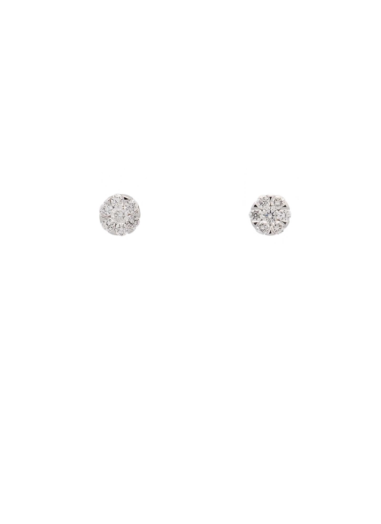 Pequeños pendientes de oro blanco y rosa de 18Kt, desmontables. Compuestos por un centro redondo de oro blanco con diamantes tal