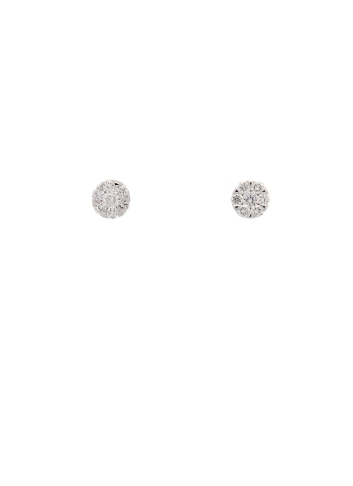 Pequeños pendientes de oro blanco y rosa de 18Kt, desmontables. Compuestos por un centro redondo de oro blanco con diamantes tal