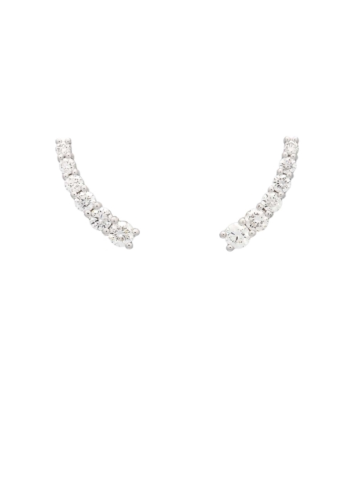 Pendientes de oro blanco de 18Kt, en forma de trepadores, compuestos por 6 diamantes talla brillante, dispuestos en disminución.