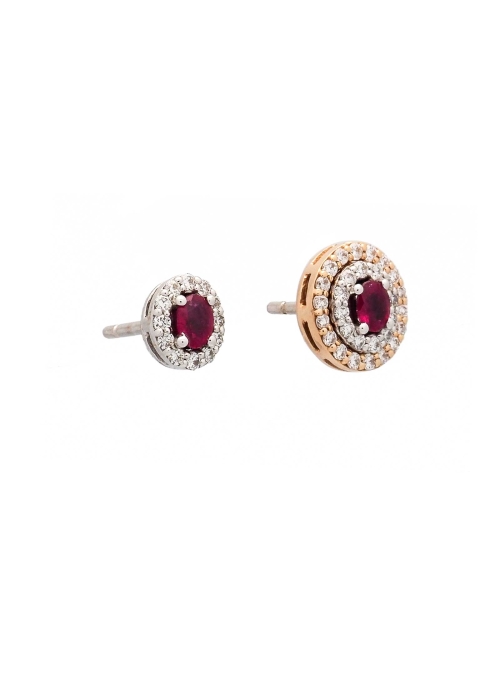Pendientes desmontables de oro rosa y oro blanco de 18Kt, de forma oval. Estos pendientes están formados por un motivo central (