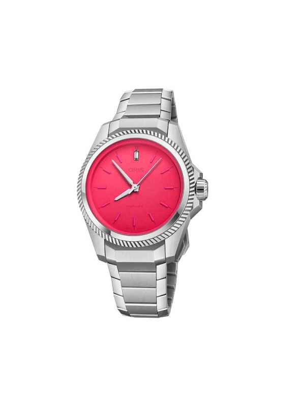 Reloj automático con reserva de marcha de hasta 42h en caja de acero de 34.00 mm, esfera de color rosa con cristal de zafiro y b