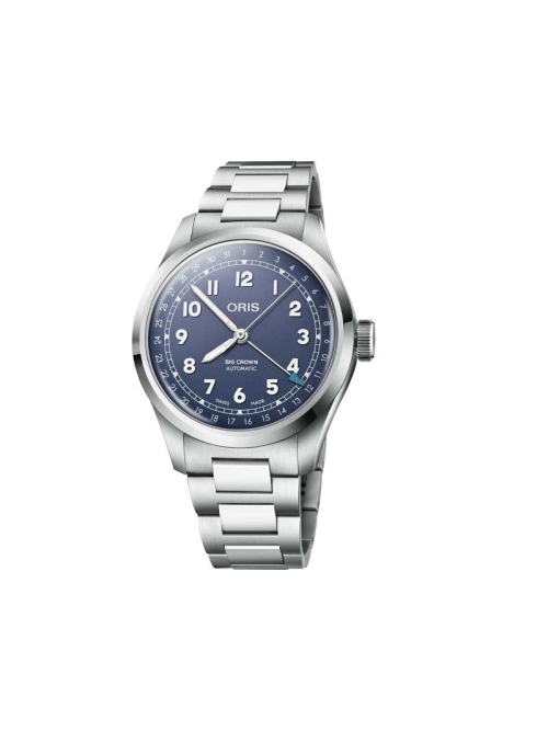 0Reloj automático en caja de acero de 40mm con reserva de marcha de hasta 41h, esfera azul lila y brazalete de acero.