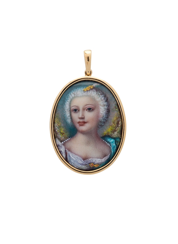 Medalla de esmalte de forma oval de 38x29mm, con imagen de la Princesa de Ferrara (B.Belgioioso), según la pintó J.M.Nattier. Co