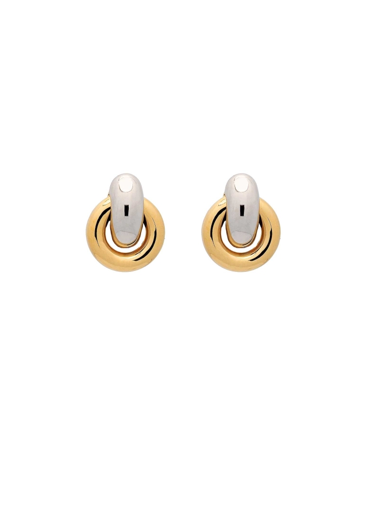 Grandes pendientes de oro amarillo y blanco de 18Kt, con unas medidas de 26x20mm y cierre omega.