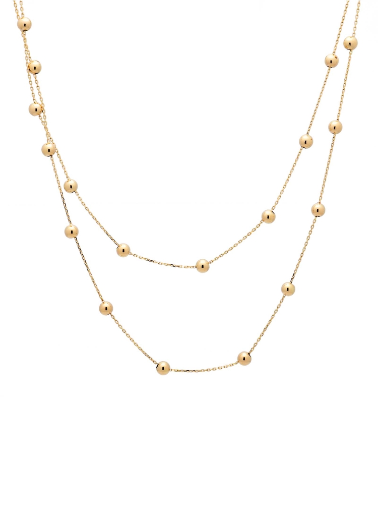 Collar compuestos por 2 cadenas de oro amarillo de 18Kt con pequeñas bolas de oro de 4mm de diámetro.